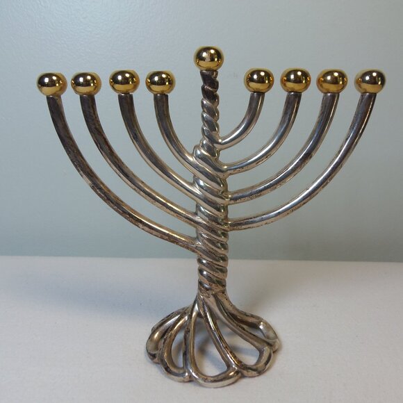 VTG Menorah Modern Twisted Form Unknown Maker Aged Patina 9 Candle  Retro - Picture 1 of 5